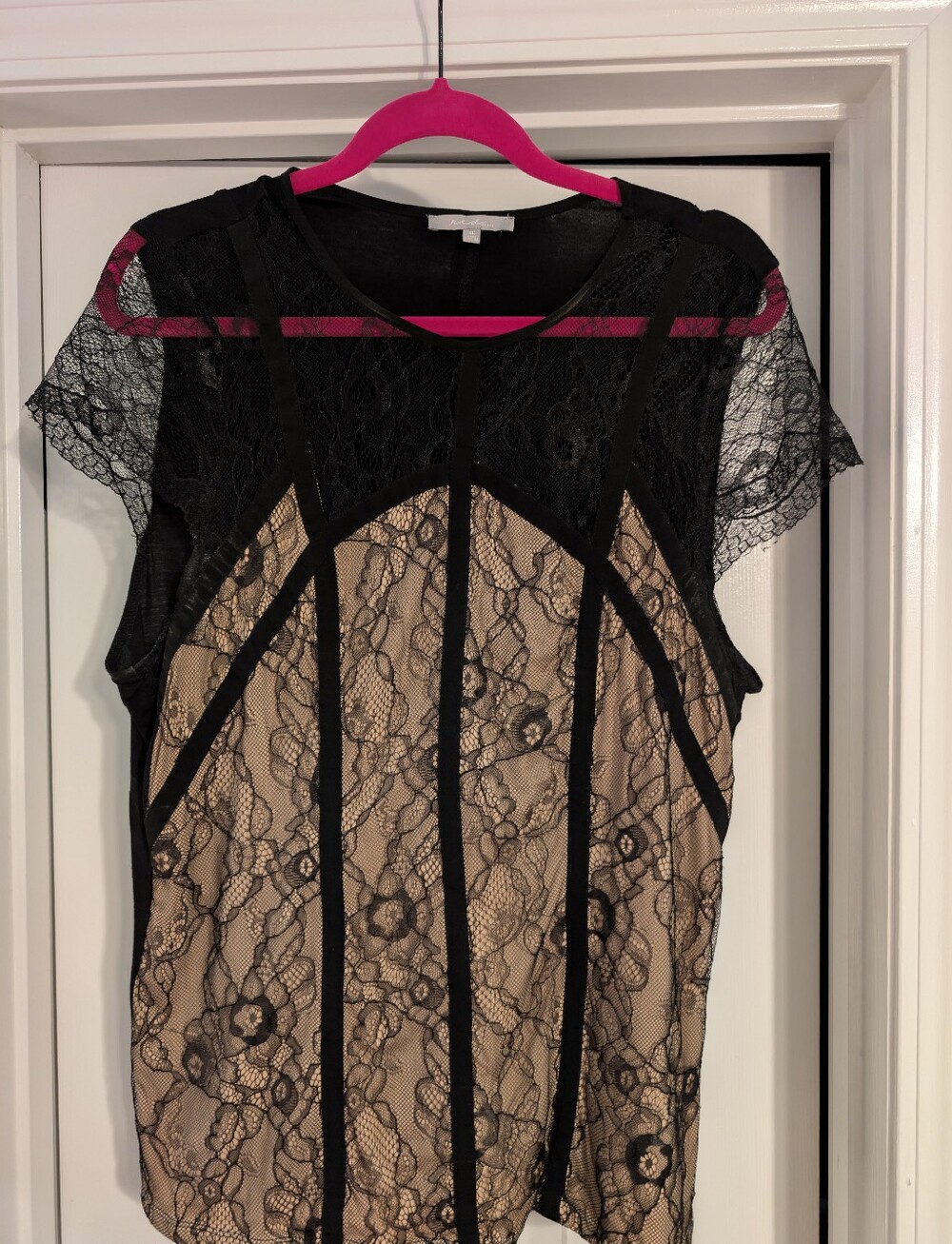 Red By bKE Black Lace Overlay Top with Nude Beige Lining